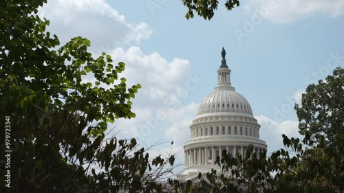 US Capitol building framed by trees