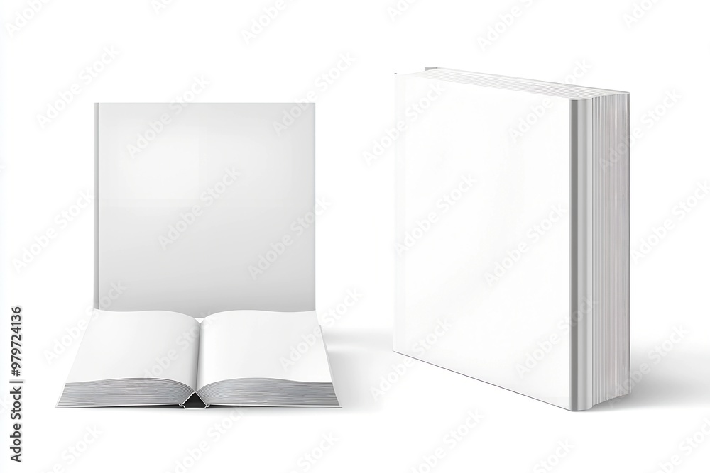 A realistic vector mockup of a 3D magazine with a blank white cover and a closed horizontal paperback catalog with a diminishing background. A realistic vector mockup of a 3D magazine with a blank white cover and a closed horizontal paperback catalog with a diminishing background.
