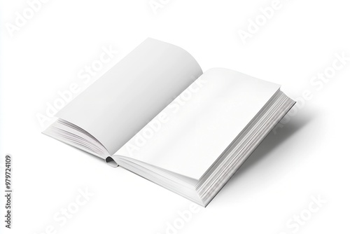 A realistic vector mockup of a 3D magazine with a blank white cover and a closed horizontal paperback catalog with a diminishing background. photo