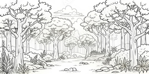 amazing black and white forest coloring. Forest coloring for kids and adults.