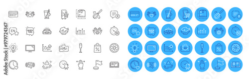 Monitor, Alarm bell and 5g wifi line icons pack. Package size, Inspiration, English web icon. Arena stadium, Attention, Favorite pictogram. Chat bubble, Growth chart, Seafood. Vector