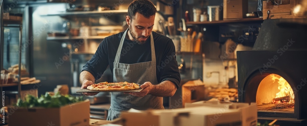 The Chef with Fresh Pizza The Chef with Fresh Pizza
