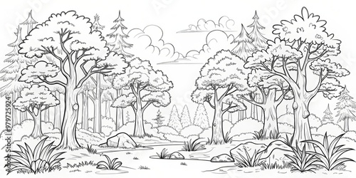 amazing black and white forest coloring. Forest coloring for kids and adults.