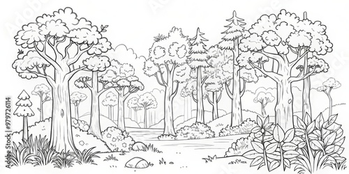 amazing black and white forest coloring. Forest coloring for kids and adults.