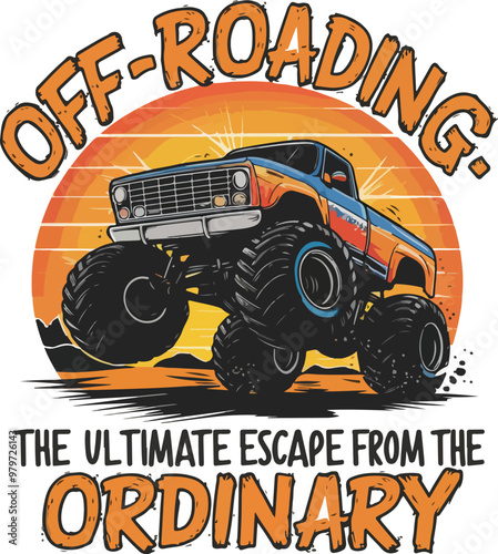 Vintage Monster Truck Wheelie T-shirt Design – Off-Road Adventure Escape