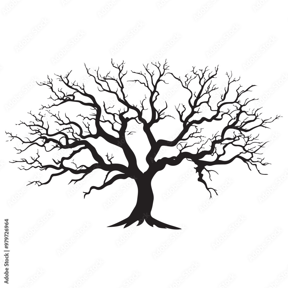 Fototapeta premium Black tree Symbol style and white background, Natures Elegy A Dead Tree in Black Vector Faded Majesty Monochromatic Vector