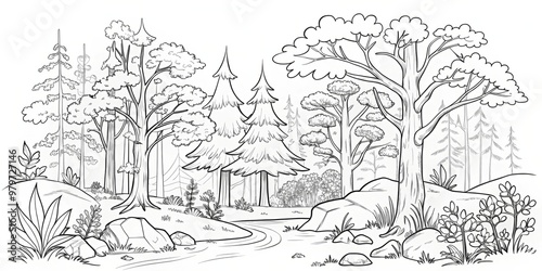 amazing black and white forest coloring. Forest coloring for kids and adults.