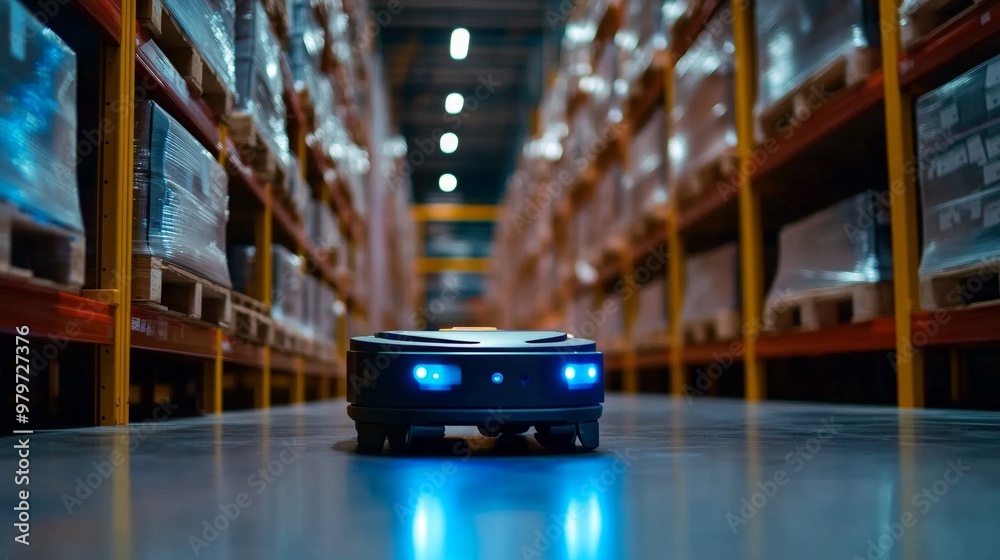 Automated Warehouse Operations, a high-tech facility where robots efficiently handle logistics and inventory management, showcasing advanced automation and streamlined processes