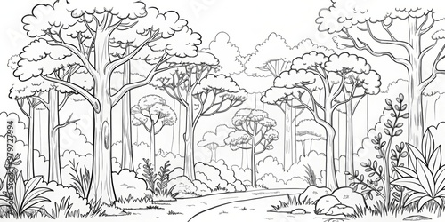 amazing black and white forest coloring. Forest coloring for kids and adults.