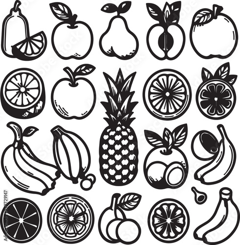 Fruits Icon Outlined silohutte vector white background,generative ai photo