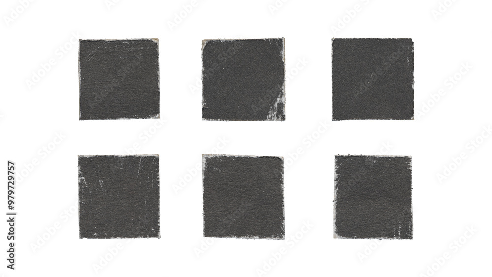 Fototapeta premium Black cardboard squares on transparent background, isolated box paper frames in y2k grunge style