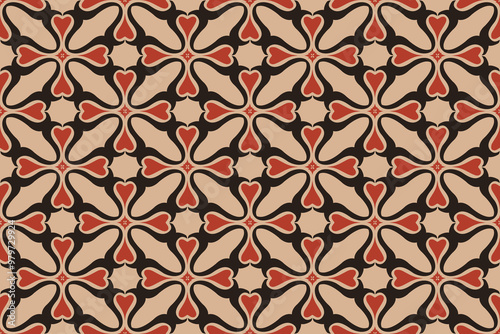 Abstract line shape flowers geometric motif basic pattern continuous background. Oriental style damask floral tile modern lux fabric design textile swatch ladies dress, man shirt all over print block.