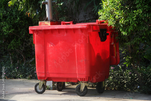 a trash can in an outdoor park