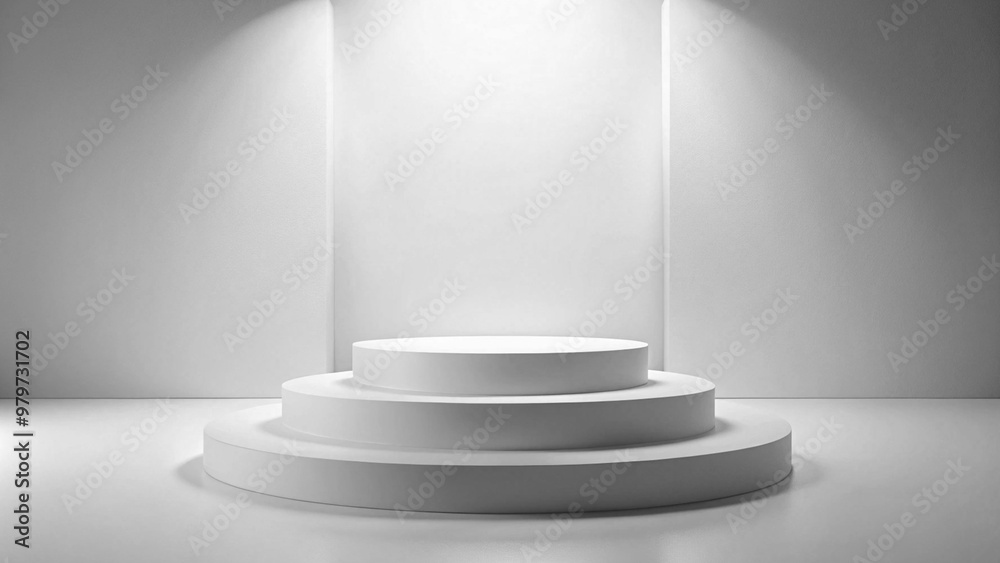 White round podium on white background, product presentation and advertising