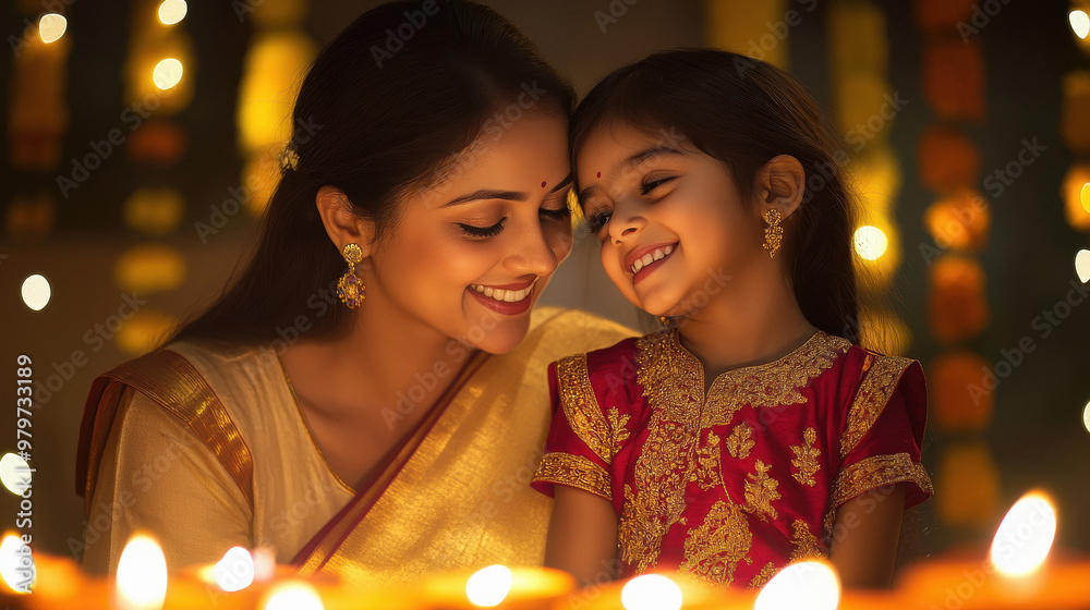 indian mother and daughter celebrating diwali festival together indian mother and daughter celebrating diwali festival together