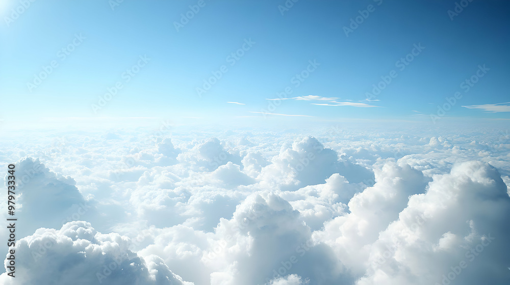 Fototapeta premium Aerial View of Fluffy White Clouds in a Vast Blue Sky, an Enchanting Panorama of Nature's Beauty