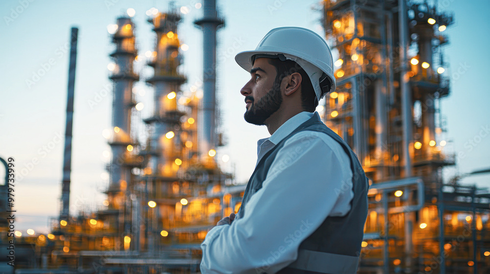 Confident Male Manager Inspecting Oil and Gas Refinery Operations with Professional Expertise in Industrial Manufacturing Confident Male Manager Inspecting Oil and Gas Refinery Operations with Professional Expertise in Industrial Manufacturing