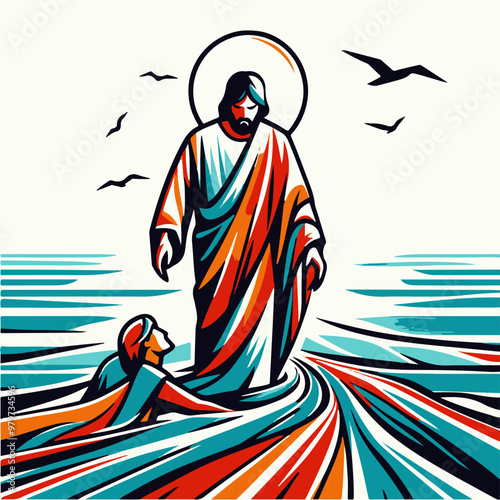 Jesus Christ walking on the waters of the sea