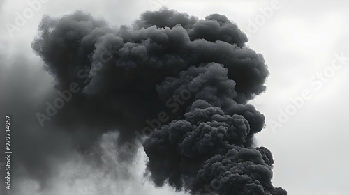 Dark Smoke Plume Rising into a Light Gray Sky, A Visual Representation of Atmospheric Pollution