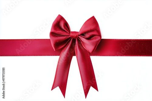 one Red Christmas ribbon and bow on white background, perfect for holiday design.