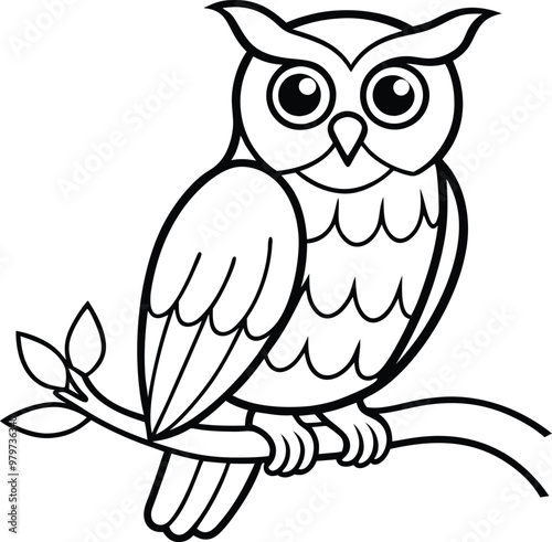 Artistic owl bird logo icon line art vector illustration with a clean sketch style and prominent owl face for sophisticated branding photo