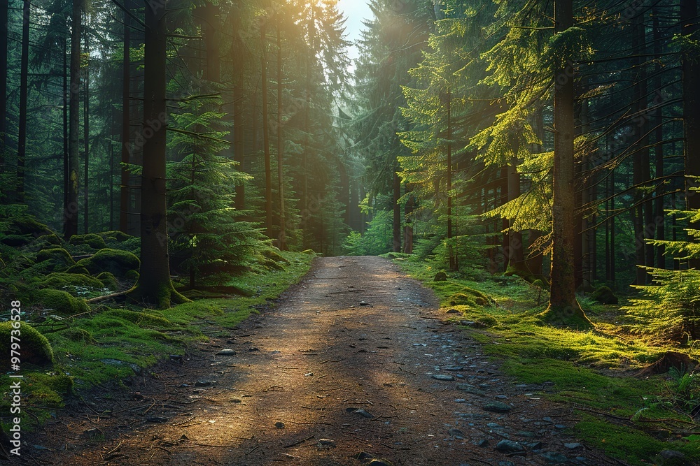 Obraz premium A forest road with trees on both sides