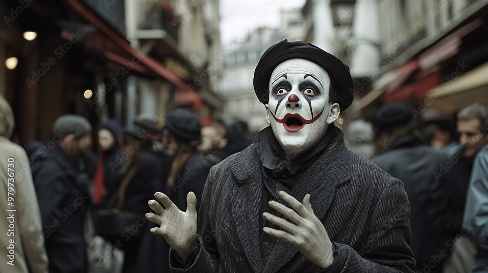 Surprised Clown in Paris Street Surprised Clown in Paris Street
