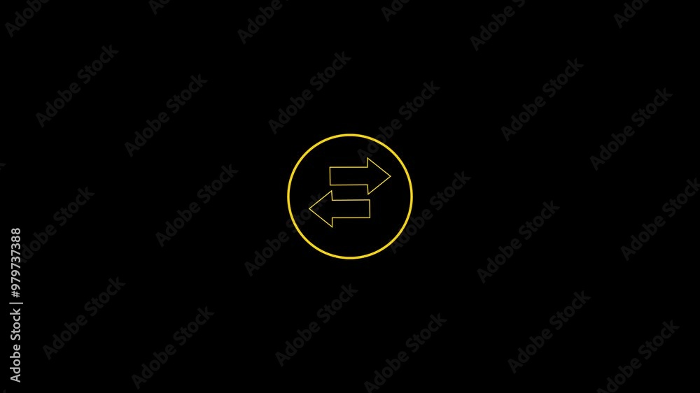 Neon abstract circle arrow in yellow color with black background. Neon abstract circle arrow in yellow color with black background.
