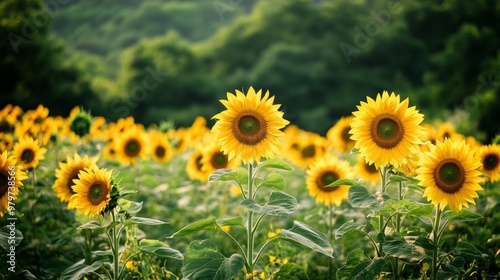 A Field of Vibrant Sunflowers in Bloom Under the Summer Sun photo