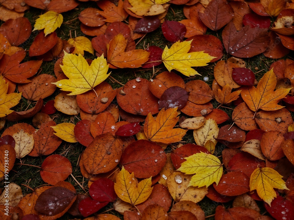 An eye-catching scene of fallen leaves in various shades of autumn colors scattered on the ground, creating a vibrant and textured natural carpet. An eye-catching scene of fallen leaves in various shades of autumn colors scattered on the ground, creating a vibrant and textured natural carpet.