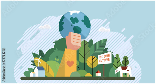 Climate change. Save the planet. Vector illustration Combatting climate change requires collective efforts and innovative solutions Earth pollution adversely impacts ecosystems, wildlife, and humans