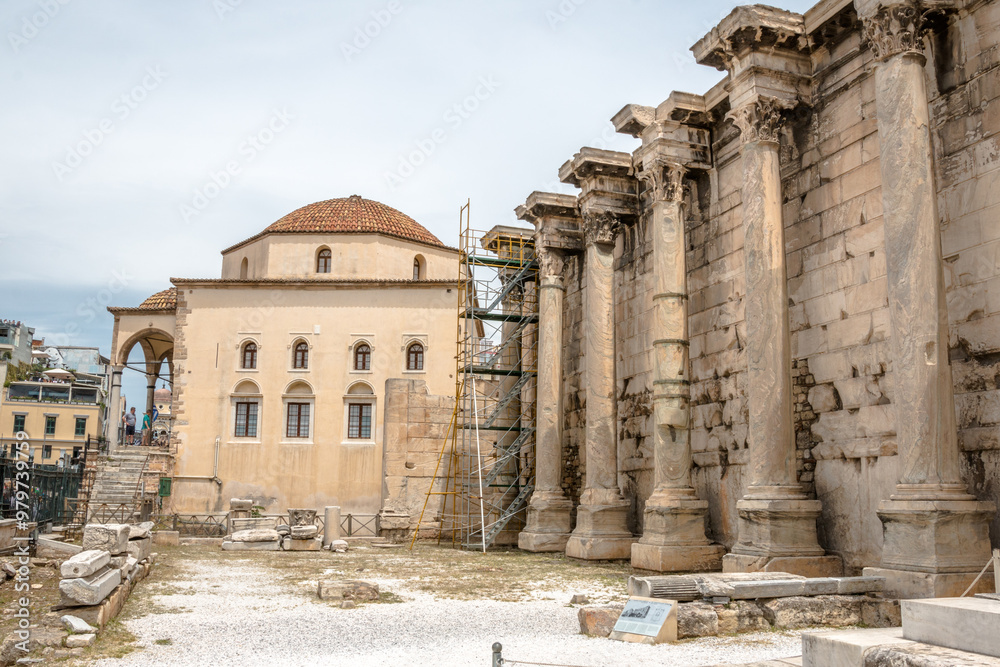 Views from the Hadrian's Library historical site in the city of Athens, Greece Views from the Hadrian's Library historical site in the city of Athens, Greece