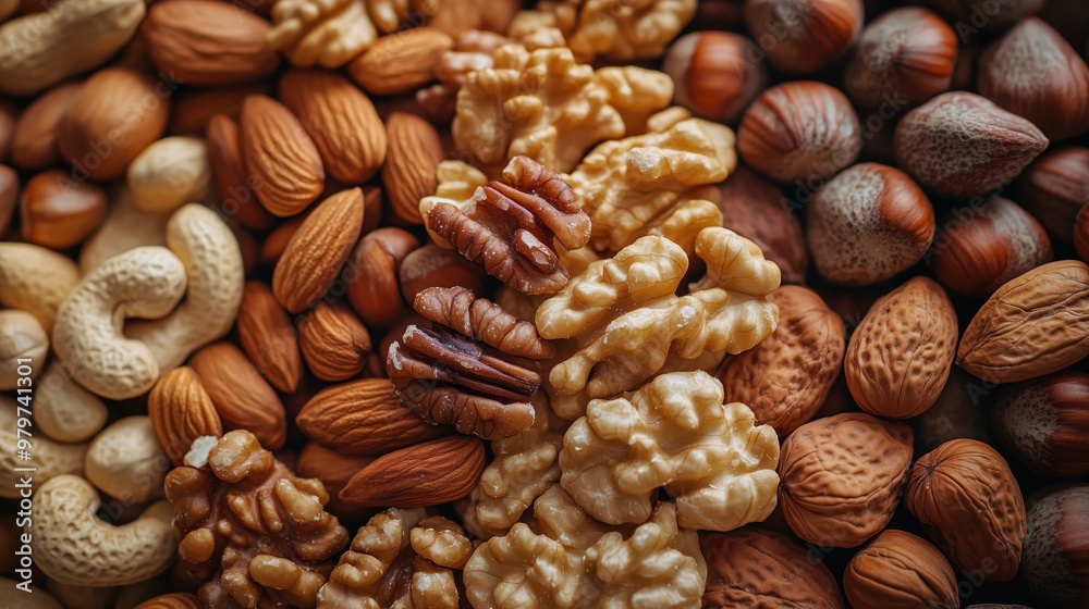 Assorted Mixed Nuts Close-Up - Walnuts, Almonds, Cashews, and Hazelnuts - Healthy Snack, Natural Ingredients, Nutritious Food, High-Quality Image for Culinary and Health-Related Projects Assorted Mixed Nuts Close-Up - Walnuts, Almonds, Cashews, and Hazelnuts - Healthy Snack, Natural Ingredients, Nutritious Food, High-Quality Image for Culinary and Health-Related Projects