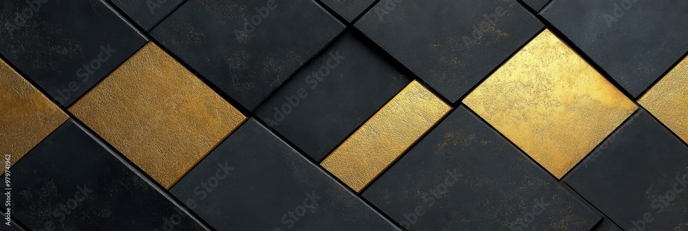 Abstract Zigzag Pattern with Gold and Black Tiles - Modern, geometric, luxury, contemporary, minimalist design. Abstract Zigzag Pattern with Gold and Black Tiles - Modern, geometric, luxury, contemporary, minimalist design.