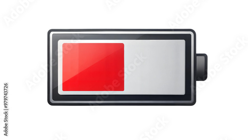 Low battery icon with a red bar on a black background, symbol of low energy and power. photo
