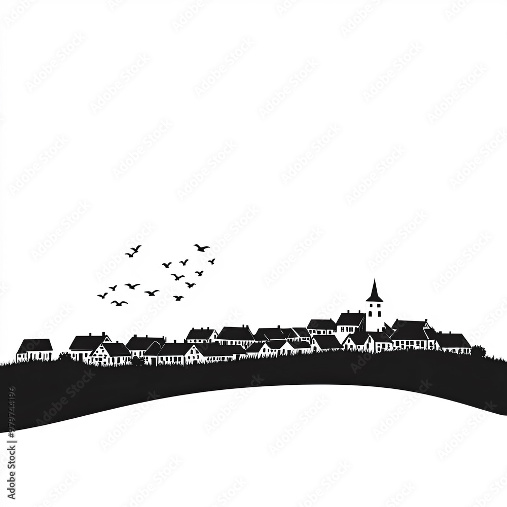 Obraz premium Western Town Silhouette, Illustration Isolated On White Background