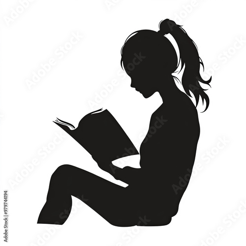 Woman Reading Book Silhouet...