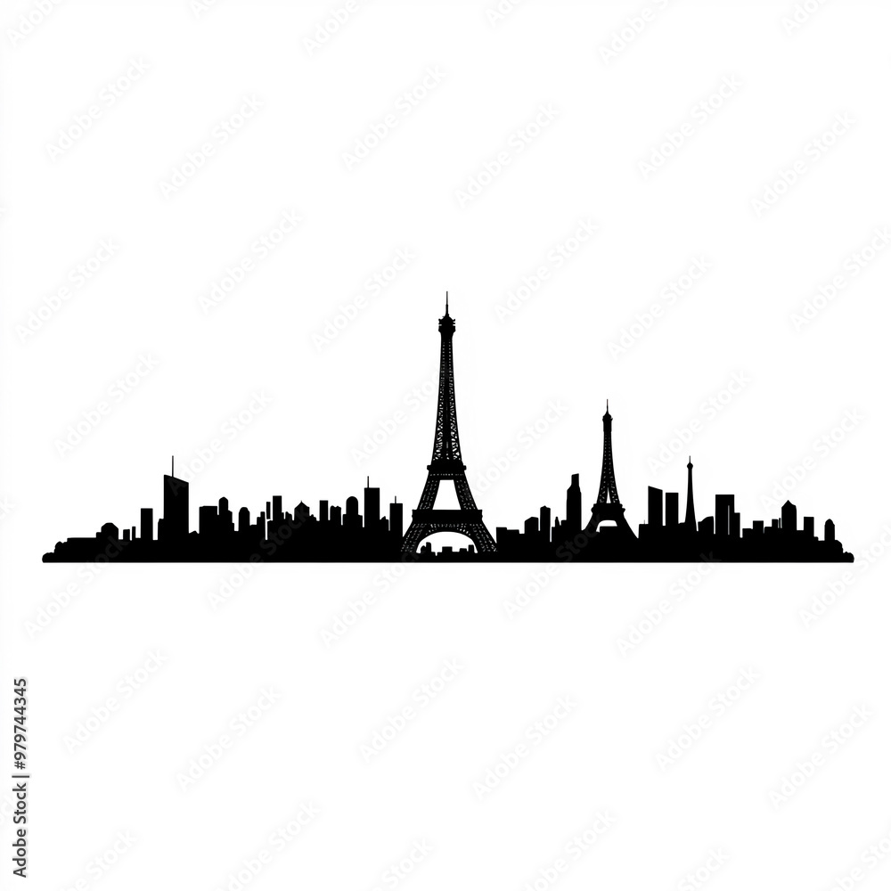 Obraz premium Paris Skyline Silhouette, Illustration Isolated On White Background