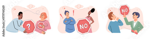 Refuse vector illustration. Ignoring someones opinions can lead to breakdown in communication and understanding Prohibition certain topics can hinder open and honest communication between individuals