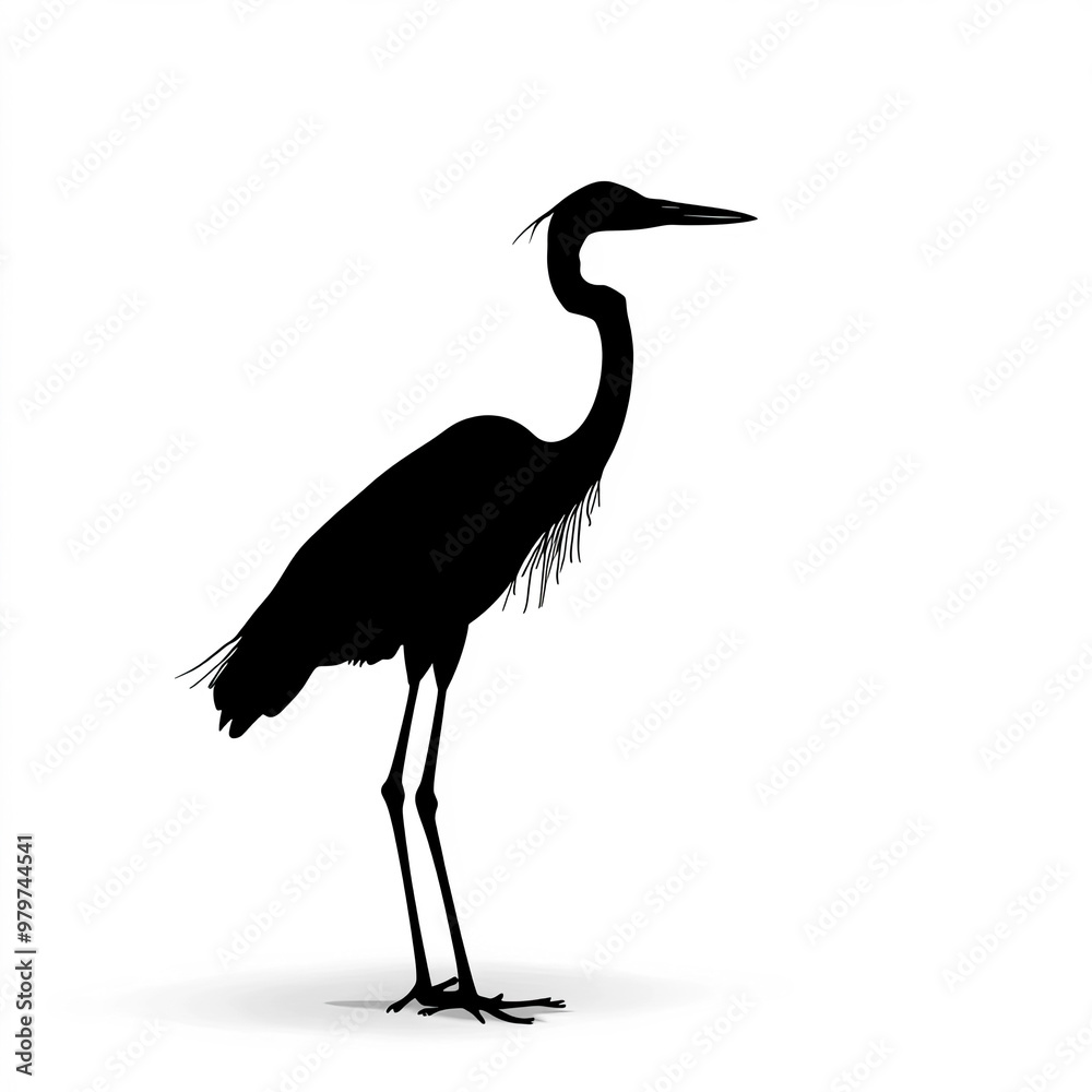 Fototapeta premium Great Blue Heron Silhouette, Illustration Isolated On White Background