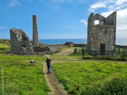 Irish Landscape View with ancient copper mine ruin