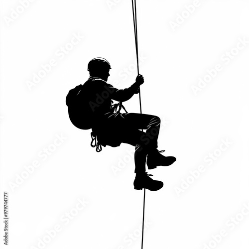 Abseiling Silhouette, Illustration Isolated On White Background