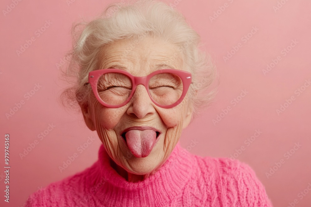 Playful Elderly Woman in Pink