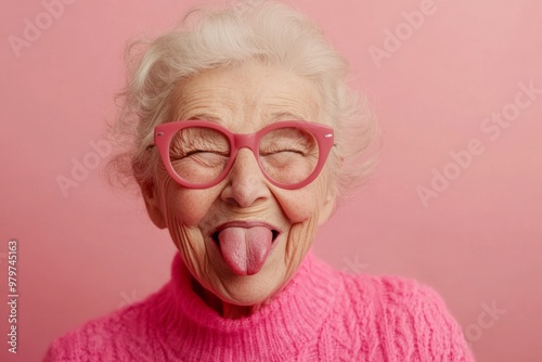 Obraz na płótnie Playful Elderly Woman in Pink w salonie