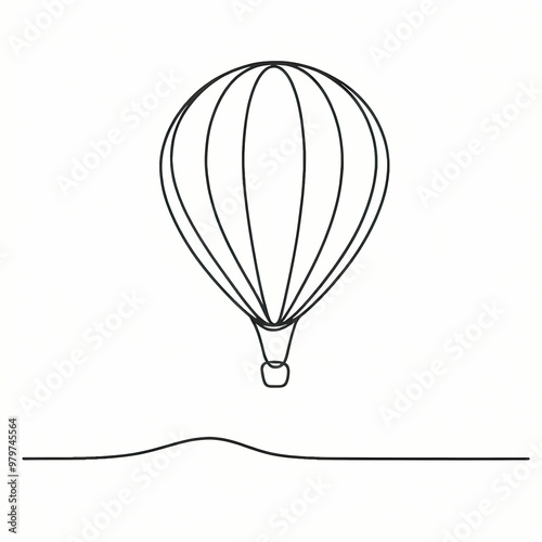 A simple minimalistic continuous unbroken line drawing of an air balloon, ideal for a logo or design element for travel, adventure, or leisure-related branding. photo