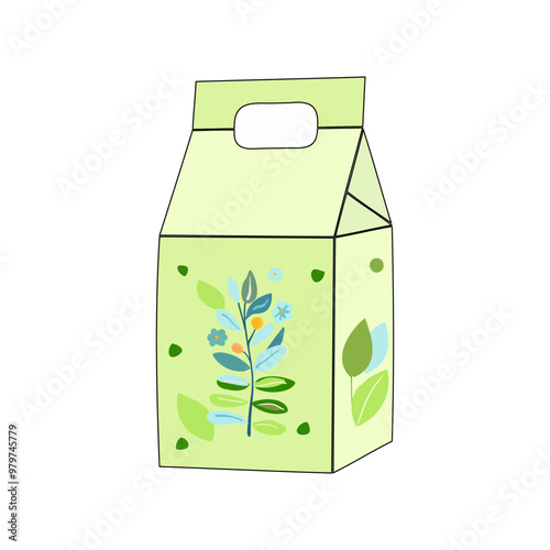 Pastel green packaging box featuring an eco-friendly leaf design. Ideal for environmentally conscious brands, gift wrapping, natural product packaging concepts.vector ..