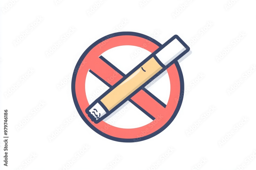 Minimalist No Smoking Design Featuring a Cigarette and Red Circle with a Line Through It on a White Background – Vector Illustration with Copy Space and Neutral Lighting Minimalist No Smoking Design Featuring a Cigarette and Red Circle with a Line Through It on a White Background – Vector Illustration with Copy Space and Neutral Lighting