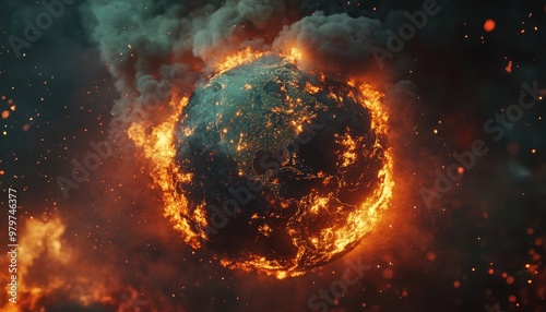 Apocalyptic Earth: Burning Planet in Cosmic Firestorm photo