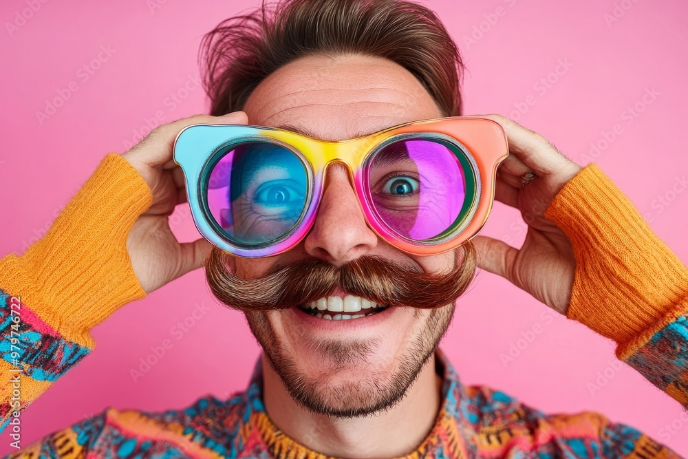 Cheerful Man with Colorful Sunglasses