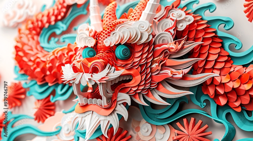 Fototapeta premium Chinese Celebration with Year of the Dragon Paper Cutout